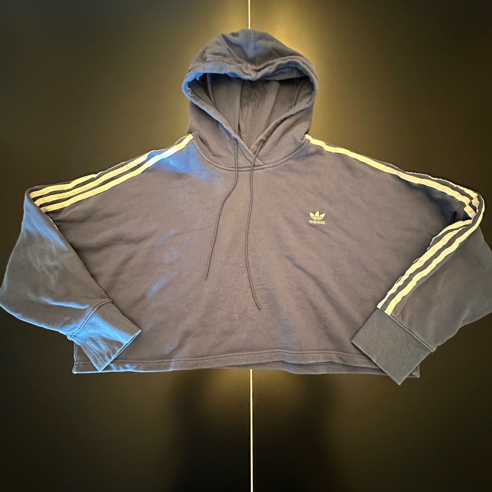 Adidas Adicolor Classics 3-Stripe Cropped Hoodie Pullover Blue Size Large